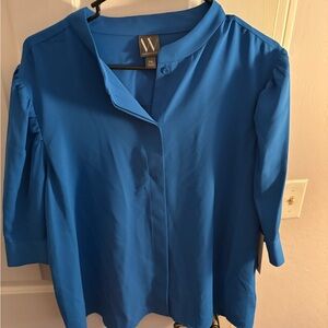 Worthington Women's Vibrant Blue Button Down blouse elbow sleeve length
